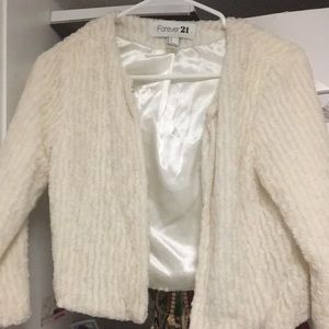 Mini faux fur cardigan with glitter accents